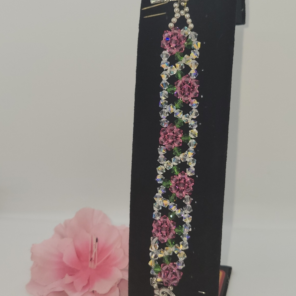 Handbeaded Swarovski Crystal Rose Bracelet